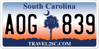 SC license plate AOG839