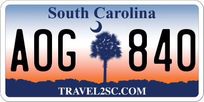 SC license plate AOG840