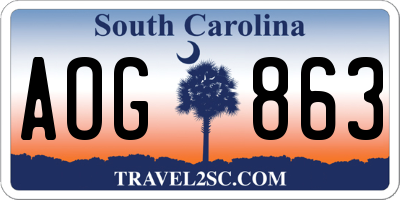 SC license plate AOG863