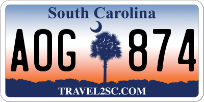 SC license plate AOG874