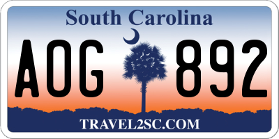 SC license plate AOG892