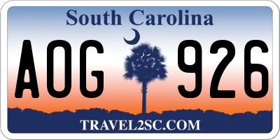 SC license plate AOG926