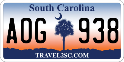 SC license plate AOG938
