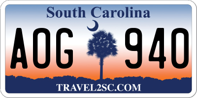 SC license plate AOG940