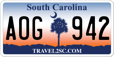 SC license plate AOG942