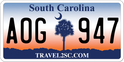 SC license plate AOG947