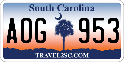SC license plate AOG953