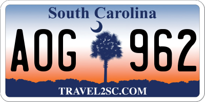 SC license plate AOG962