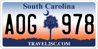 SC license plate AOG978