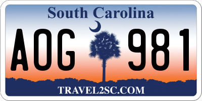 SC license plate AOG981