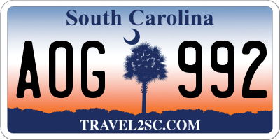SC license plate AOG992