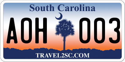 SC license plate AOH003