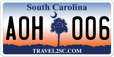 SC license plate AOH006