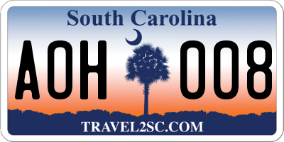 SC license plate AOH008