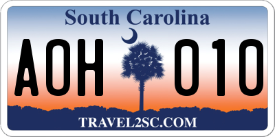 SC license plate AOH010