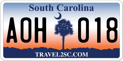 SC license plate AOH018