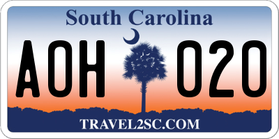 SC license plate AOH020