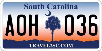 SC license plate AOH036