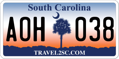 SC license plate AOH038