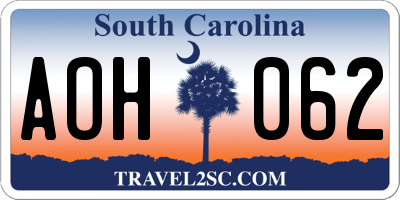 SC license plate AOH062