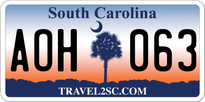 SC license plate AOH063