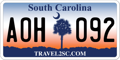 SC license plate AOH092