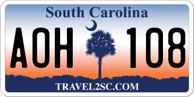 SC license plate AOH108