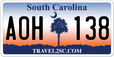 SC license plate AOH138