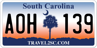SC license plate AOH139
