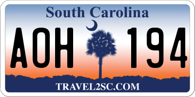 SC license plate AOH194