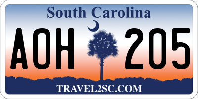 SC license plate AOH205