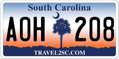SC license plate AOH208