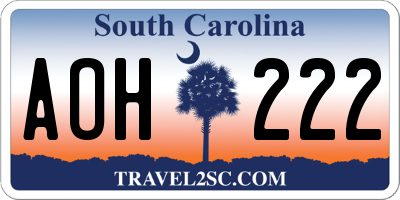 SC license plate AOH222