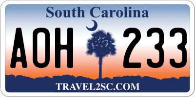 SC license plate AOH233