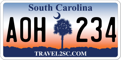 SC license plate AOH234