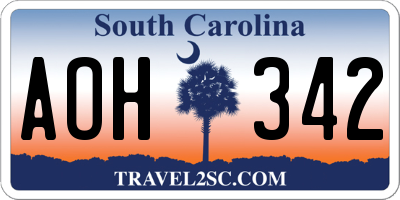 SC license plate AOH342