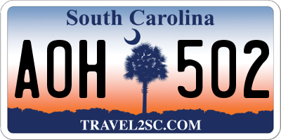 SC license plate AOH502