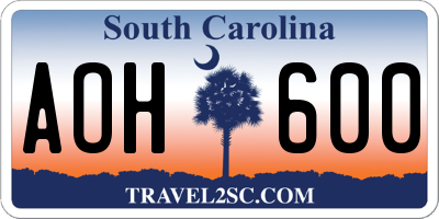 SC license plate AOH600