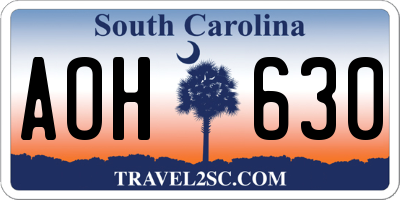 SC license plate AOH630