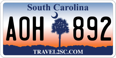 SC license plate AOH892
