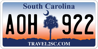 SC license plate AOH922