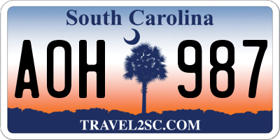 SC license plate AOH987
