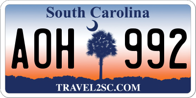 SC license plate AOH992