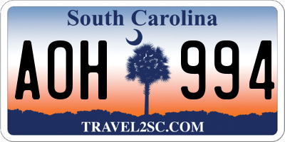 SC license plate AOH994