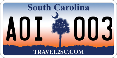 SC license plate AOI003