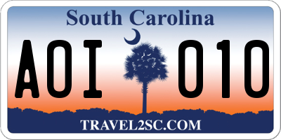 SC license plate AOI010