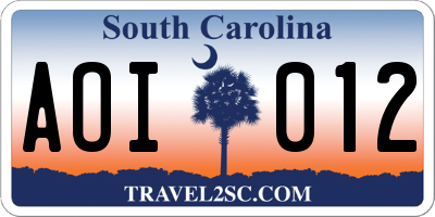 SC license plate AOI012