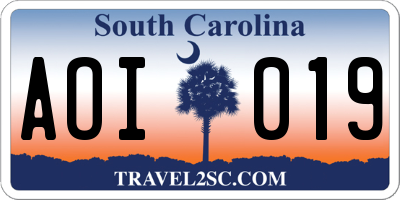 SC license plate AOI019