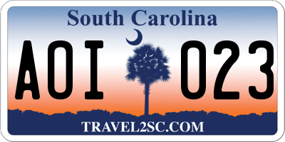 SC license plate AOI023