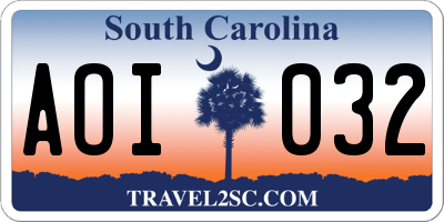 SC license plate AOI032